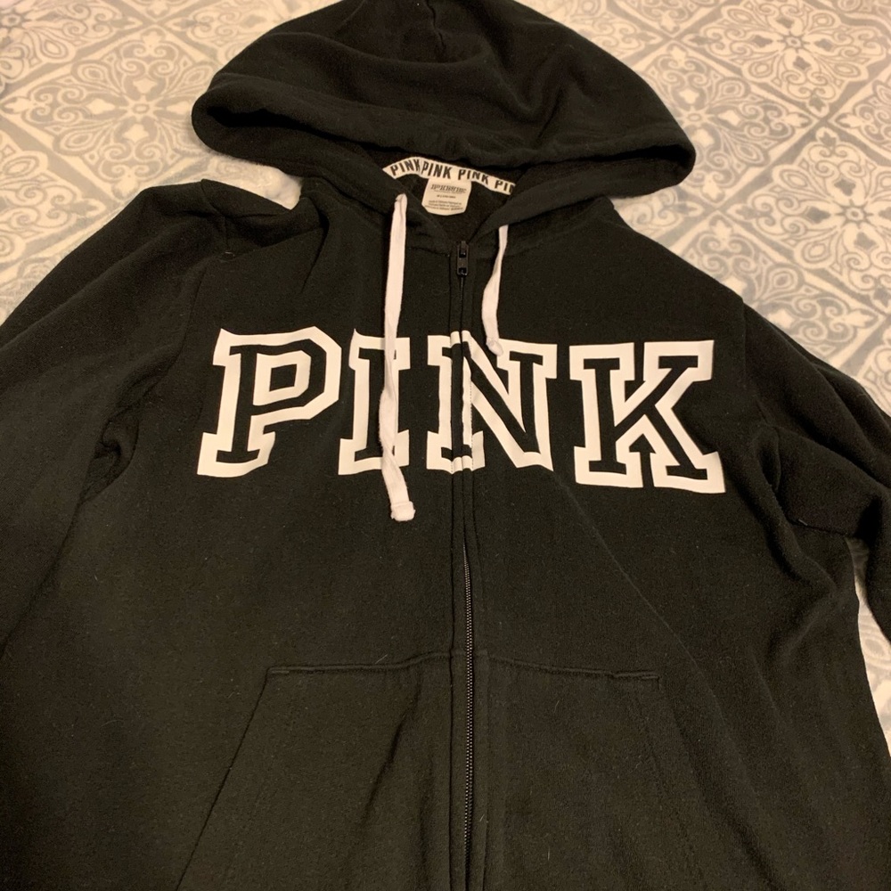 Pink Black zip up hoodie